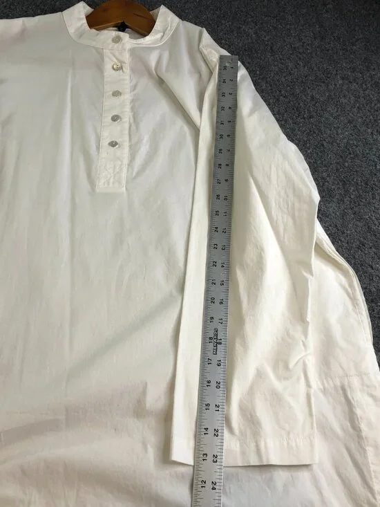 Eileen Fisher Tunic Shirt Womens Medium White Organic Cotton Band Collar Button - Picture 9 of 16